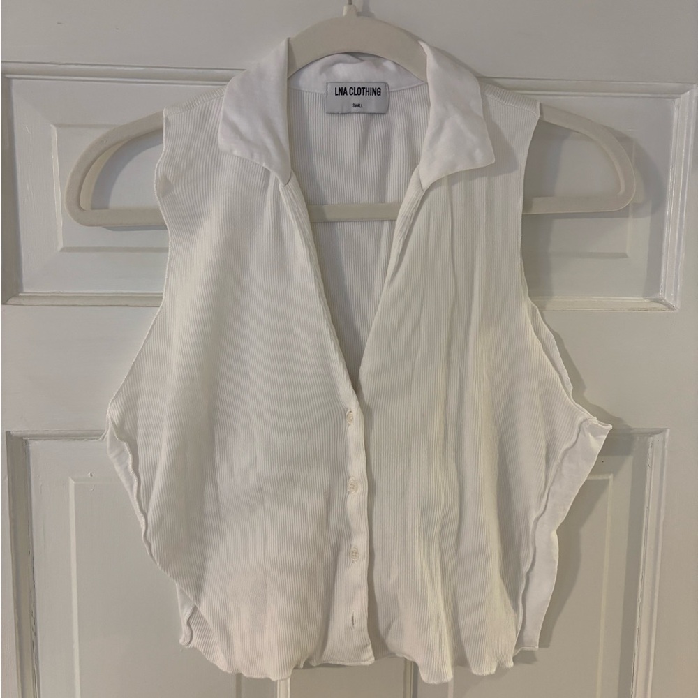 LNA White Collared Tank Top